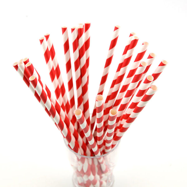 100x Colourful Paper Drinking Straws Straw FOIL Metallic Striped Party Wedding