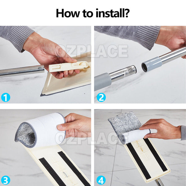 Mop Bucket Wet Dry Rinse Wash 360 Rotating Squeeze Flat Floor Cleaner with Pads - Lets Party