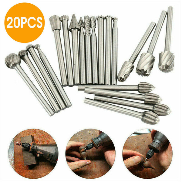 20x Solid Carbide Burrs For Dremel Rotary Tool 3mm Drill Die Grinder Carving Bit