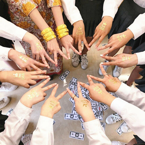 1x New Hens Party Temporary Tattoo Sticker Bride Team Tribe Metallic Tattoos DIY