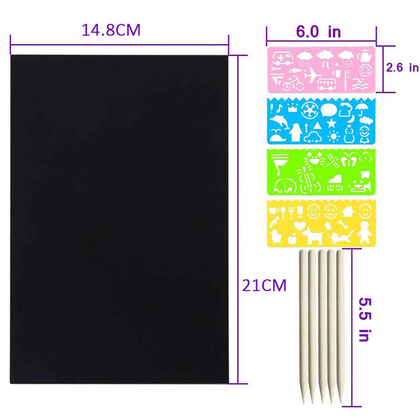 10Sheets Scratch Paper Creative Art Rainbow Paper Sketch Book Bamboo Pens Rulers - Lets Party