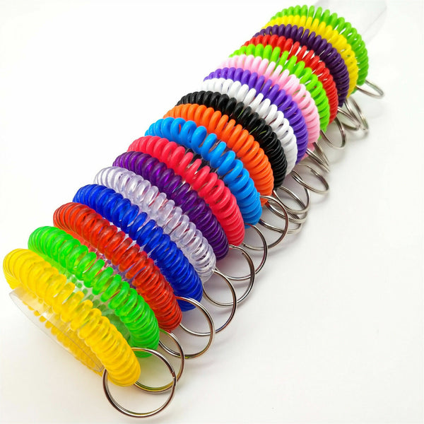 10 Sets Keychains Luggage Tag- Spring Spiral Stretch Coil Wristband Key Ring ID