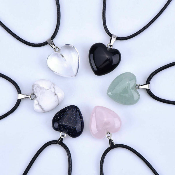 6-120Heart Gemstone Natural Quartz Crystal Healing Chakra Stone Pendant Necklace
