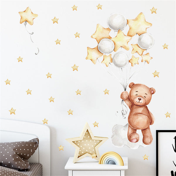 Cute Bear Wall Stickers with Balloons Kids Infant Baby Bedroom Playroom Decor - Lets Party