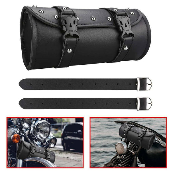 Universal Fork Bag For Harley Leather Tool Round Motorcycle Saddlebag Handlebar