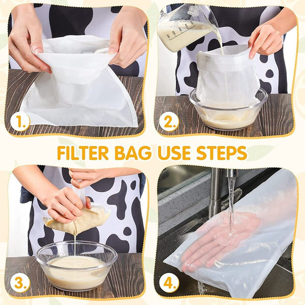 Micron Reusable Nylon Fine 200 Mesh Food Strainer Filter Bag for Nut Milk Coffee