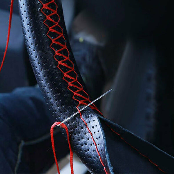 Leather DIY Car Steering Wheel Cover Breathable Anti-slip Universal 38cm 2Colour
