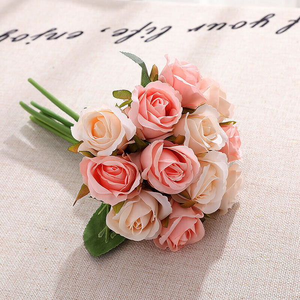 12 Heads Silk Rose Artificial Flowers Fake Bouquet Buch Home Wedding Party Decor