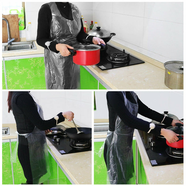 100pcs/Pack Disposable And Plastic Water Proof Apron Barbecue Oil Transparent AU