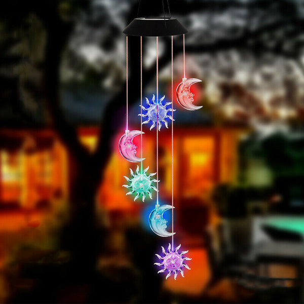 Solar Powered LED Light Hanging Wind Chimes Colour Changing Garden Outdoor Decor