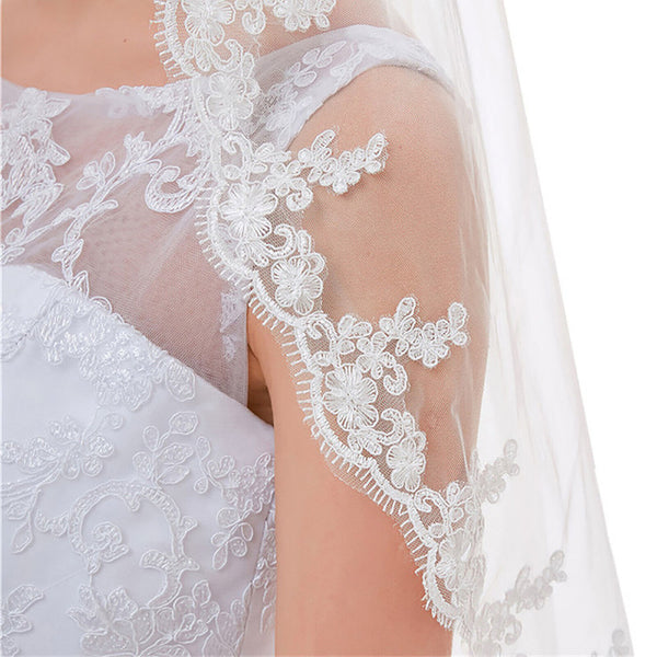 White Lvory  Women Bridal Wedding Cathedral Length Veil 1Layer Long Lace + Comb