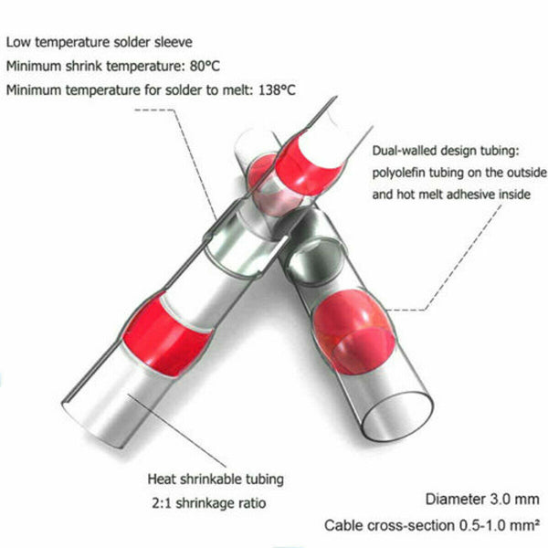150PCS Solder Seal Sleeve Heat Shrink Butt Wire Connectors Waterproof Terminals