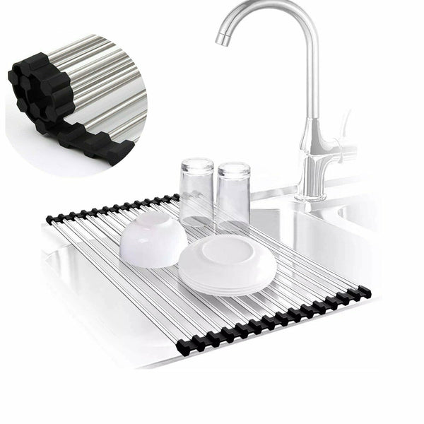 Stainless Steel Dish Rack Drying Drainer Over Sink Rack Roll Up Foldable Kitchen