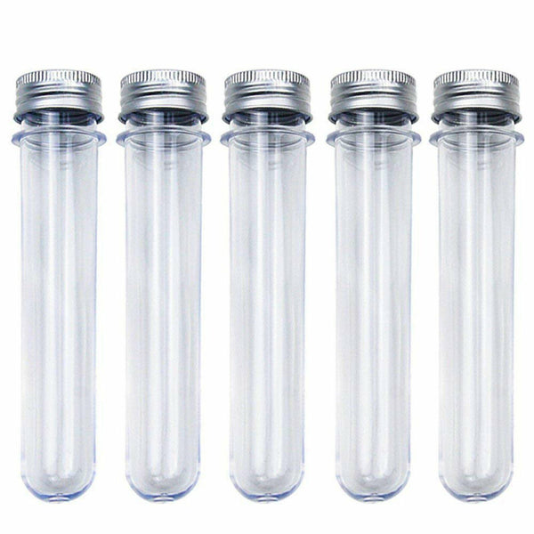 50pcs 45ML Plastic Lab Test Tubes Metal Cap Screw Lid Round Bottom Wedding Party