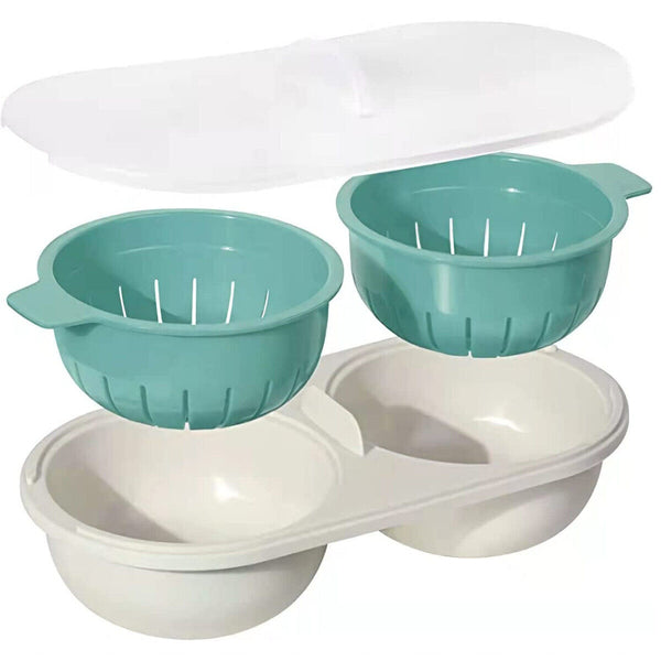 2x Draining Egg Boiler Set Edible Silicone Double Microwave Egg Poacher Cookware