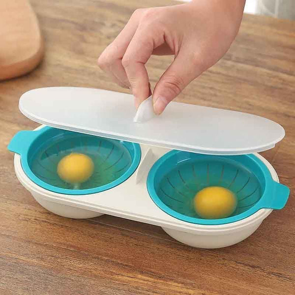 2x Draining Egg Boiler Set Edible Silicone Double Microwave Egg Poacher Cookware