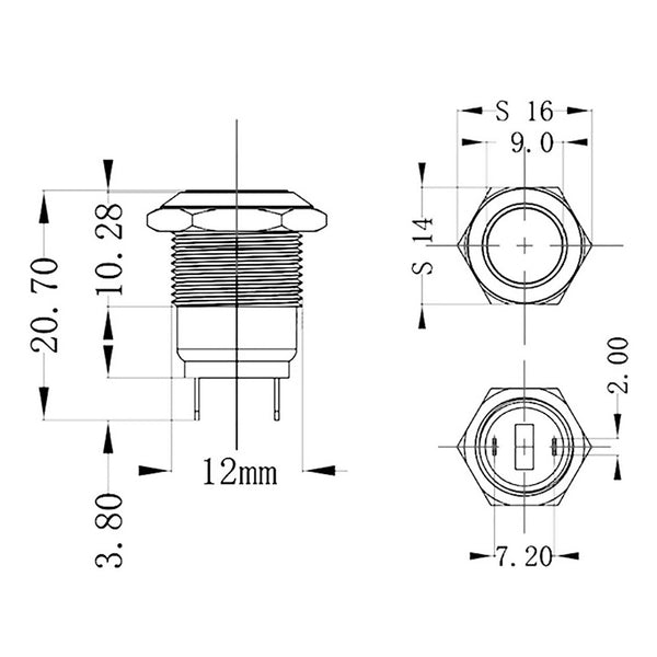 12V 12mm Car Boat Push Button Metal Latching Switch LED Light Waterproof