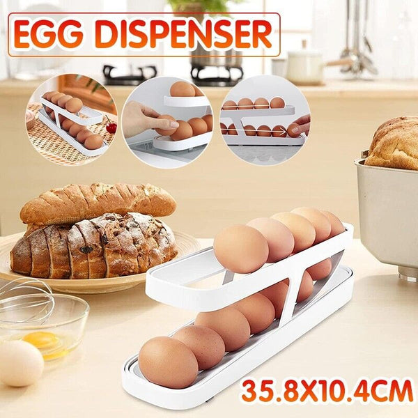 Rolldown Refrigerator Egg Dispenser Auto Rolling Egg Holder 2 Tier Storage Rack