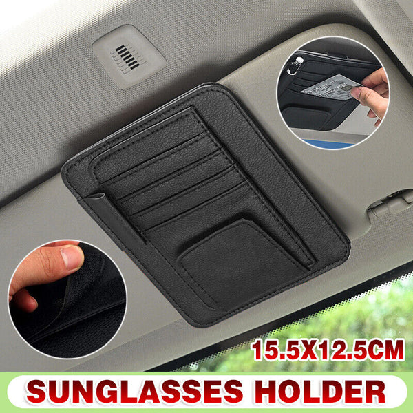 Sun Visor Organizer Sunglasses Holder Card Storage PU Leather Pouch Car Black AU