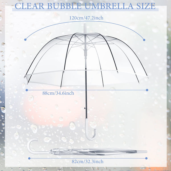 Clear Dome Umbrella Wedding Rain Transparent Parasol Handle Waterproof