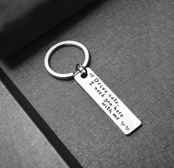 2Pcs Drive Safe I Need You Here With Me Couple Alloy Keyring Keychain Car Gift - Lets Party