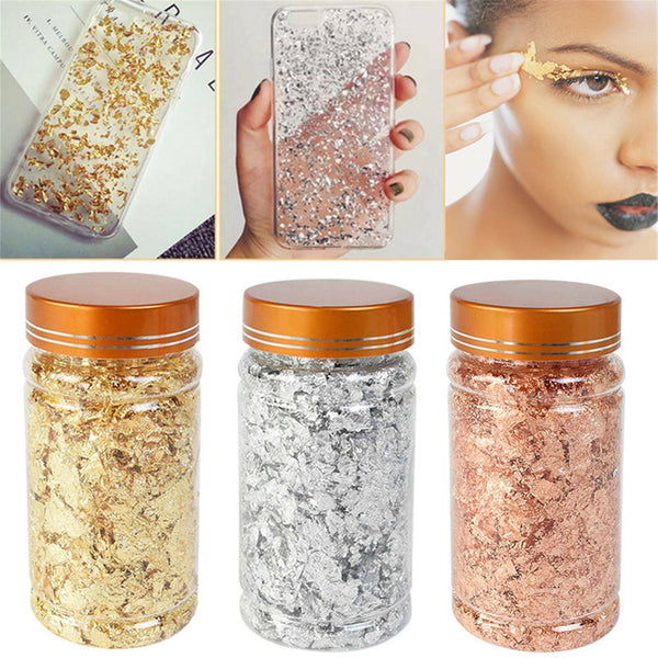 3PCS Gold & Silver & Rose Gold Foil Flakes Leaf Wrap Nail Art Acrylic Gel Polish