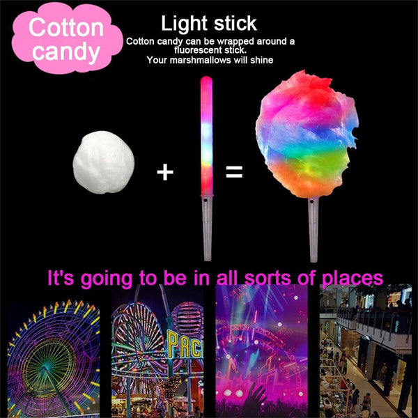 10X Colorful LED Fairy Floss Glow Sticks Cotton Candy Cones Glowing Marshmallows - Lets Party