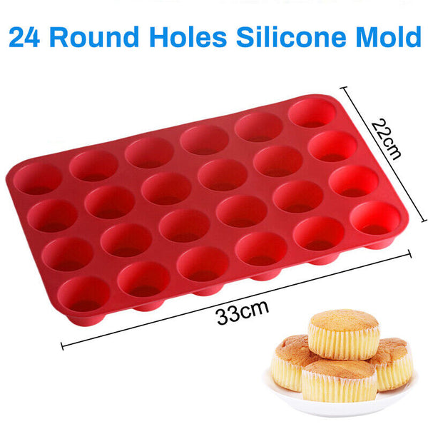 24 Cavity Pan Tray Silicone Mould Mini Cupcake Cookie Baking Mold Muffin Cup AU