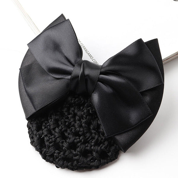 Bowknot Hair Net Accessory Clip Barrette Women Snood Hairnet Bow Bun Cover