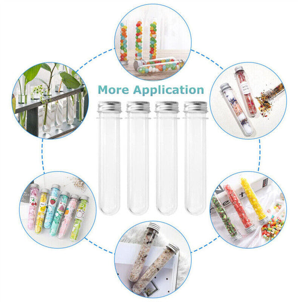 200PCS Clear Plastic Test Tube Screw Cap Bath Salt Container Jelly Candy Bottle