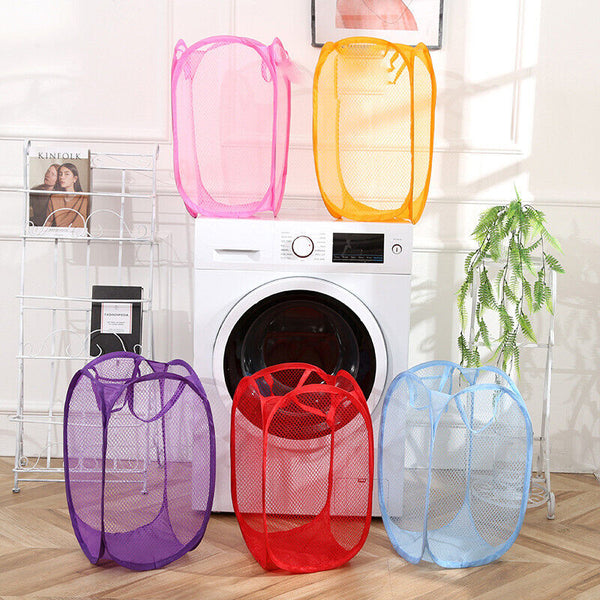 4Pcs Laundry Basket Bin Storage Washing Bag Mesh Collapsible Foldable Hamper AU