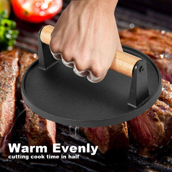 Cast Iron Burger Press Making Hamburger Steak Meat Smasher Utensils Grill BBQ AU