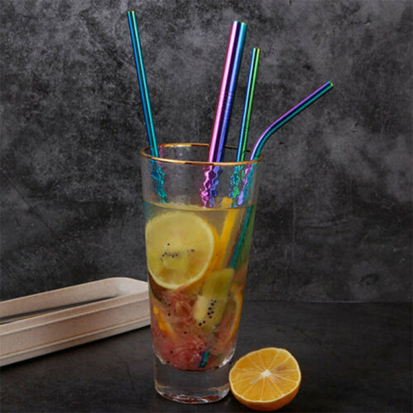 7PCS Reusable Metal Stainless Steel Straws Drinking Straw Spoon Set with Brush