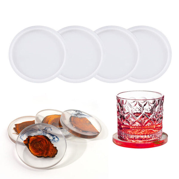 4x Coaster Cup Mat Mold Round Silicone Mould Tool Craft DIY Epoxy Resin Casting