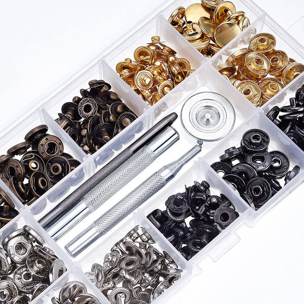 325Pcs Metal Snap Fasteners Kit Press Studs Buttons Tool Women Men Craft Leather