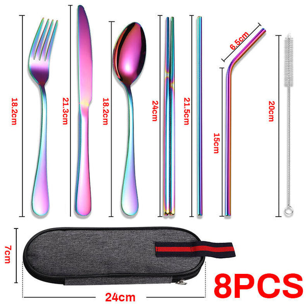 8pcs Portable Stainless Steel Tableware Dinnerware Travel Camping Cutlery Set AU