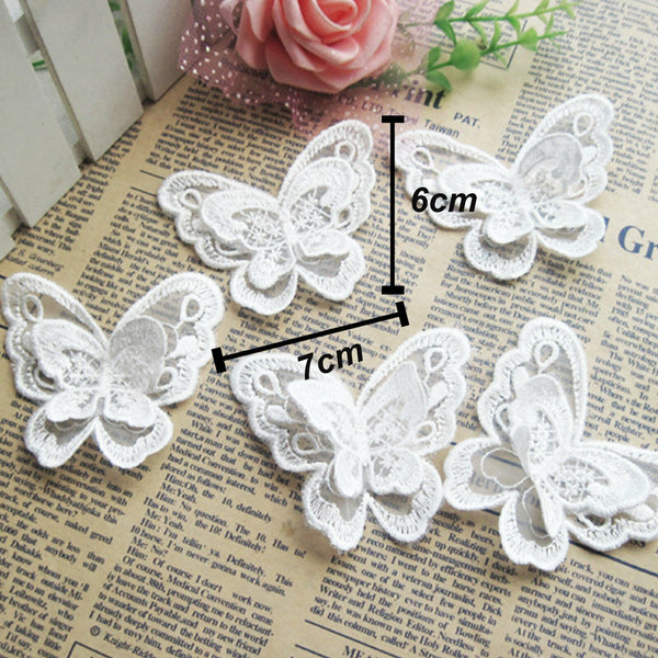 20pcs White Flower Lace Butterfly Applique Trims Embroidery Motif Craft Sewing
