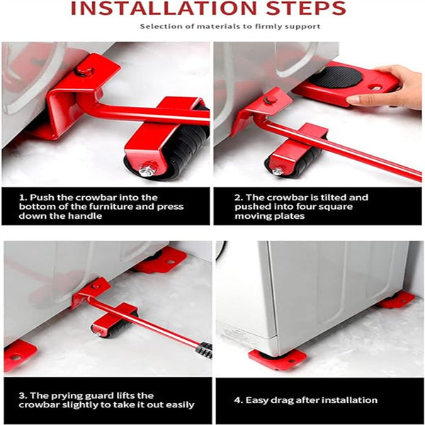 5PCS Heavy Furniture Moving Lifter Roller Move Tool Set Wheel Mover Sliders Kit