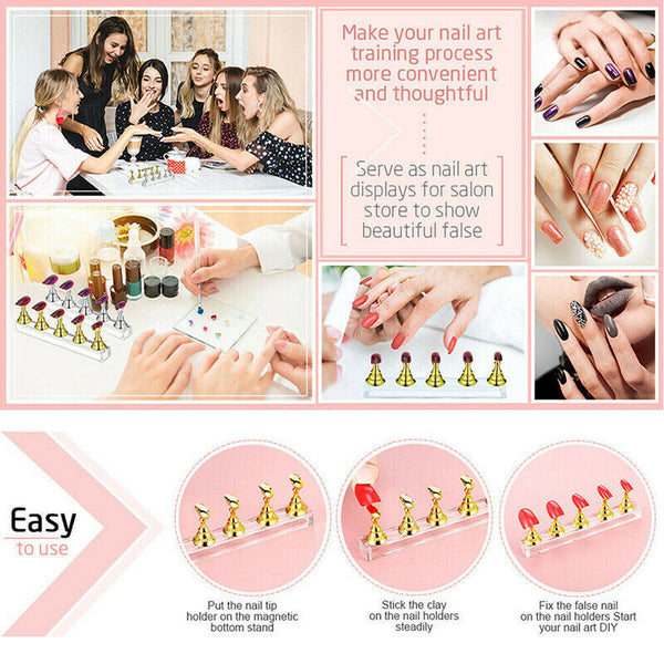 1 Set Acrylic Nail Art Practice Display Stand Magnetic Nail Art Tips Holders AU