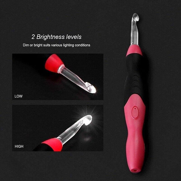 11in 1 LED Light Up Crochet Hooks Set USB Knitting Needles Weave Sewing Tools AU