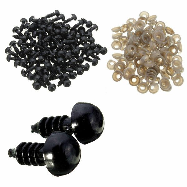 100PCS Teddy Plush Doll Black Plastic Safety Eyes DIY Toy Crafts Kit 6-12mm NEw