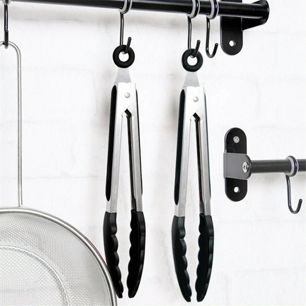 2Pack Black Kitchen Tongs Premium Silicone BPA Free Non-Stick Stainless Steel AU