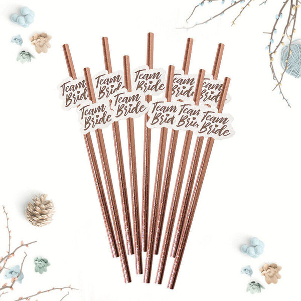 10-100x Rose Gold Team Bride Paper Straws Straw Party Wedding Hens Party Bridal