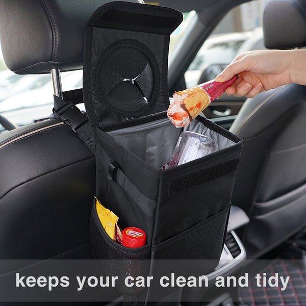 Waterproof Car Trash Can with Lid Bin Waste Basket Storage Garbage Bag Organizer