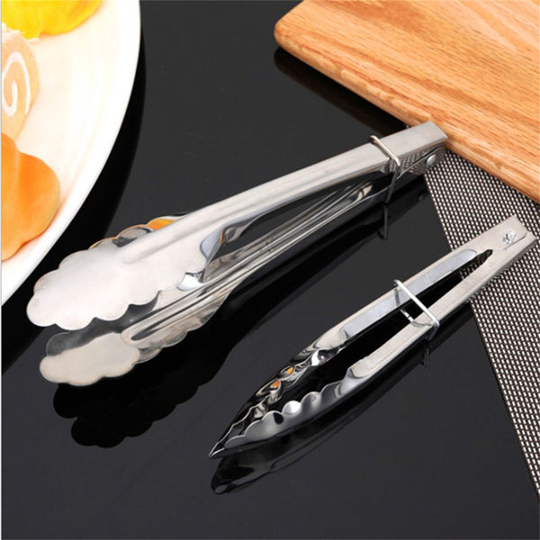 4x Kitchen Tong Food Holder Stainless Steel Grilling BBQ Salad Serving Clip Tong - Lets Party