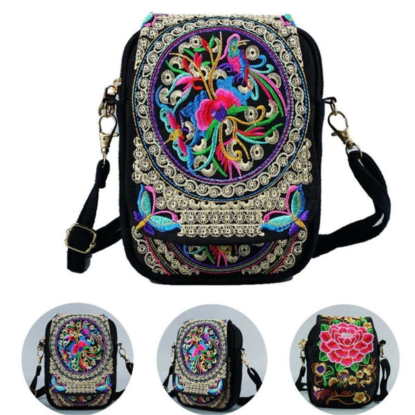Women's Crossbody Shoulder Bag Embroidery Handbag Mobile Phone Purse Pouch Case