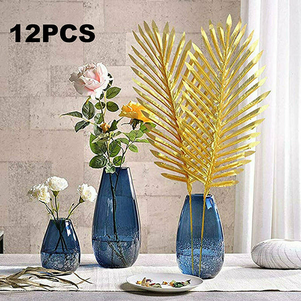 12x Artificial Hawaiian Luau Palm Tropical Leaves Beach Party Jungle Decora Gold