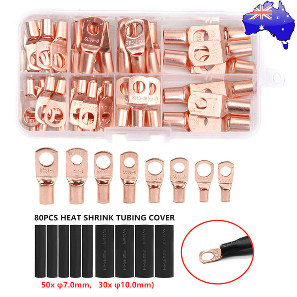 140PCS Cable Lugs Battery Copper Ring Crimp Terminals Electrical Wire Connectors