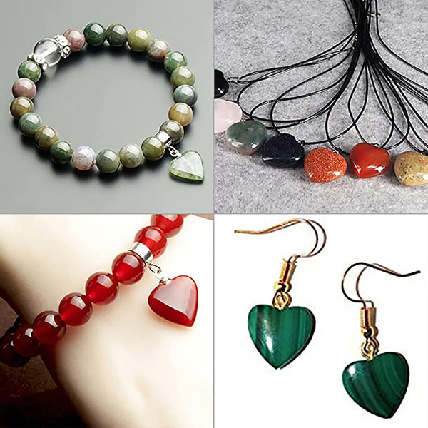 6-120Heart Gemstone Natural Quartz Crystal Healing Chakra Stone Pendant Necklace