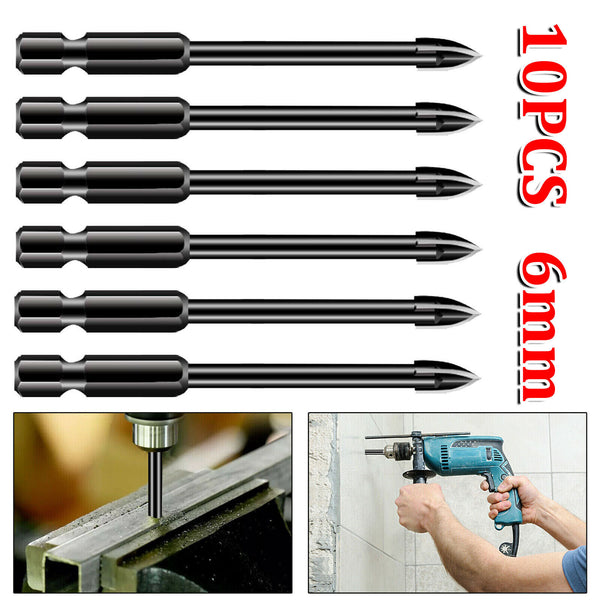 100X 6mmMarble Ceramic Glass Brick Tile Porcelain Drill Bit Hex Shank Spear Head